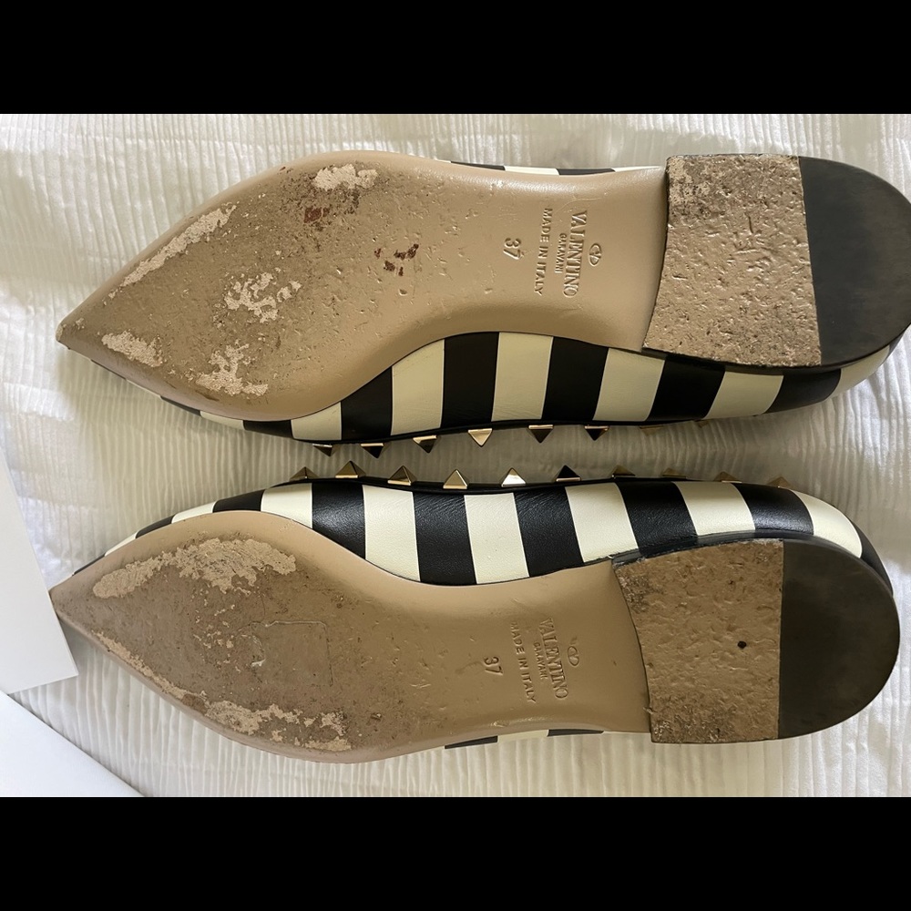 Valentino Rockstud V Stripe black and white stripe flats size 37 - Picture 8 of 8